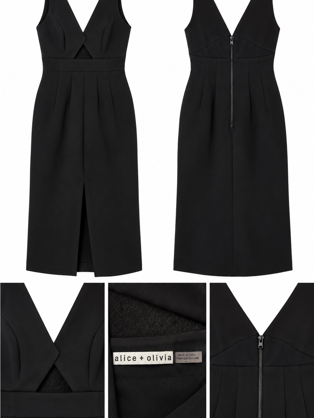 Alice + Olivia Black Twist Front Cutout Midi Dress Size 4 - Picture 2 of 2